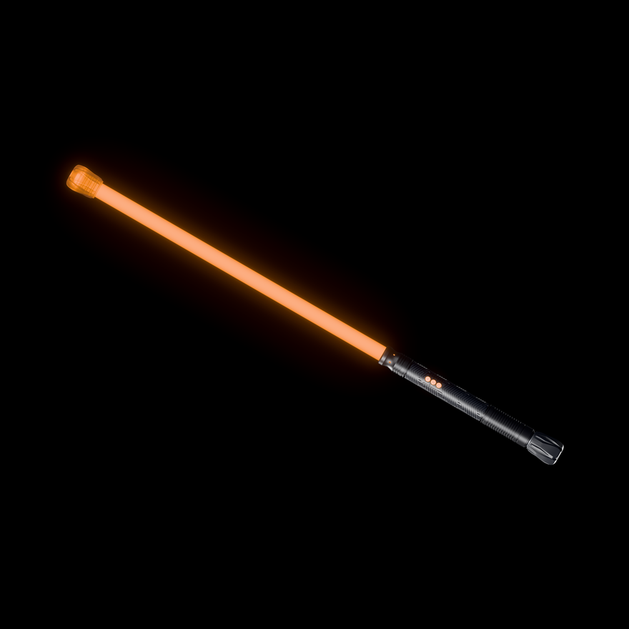 Contact Saber Kit Forward Balance side profile lit amber, showing the full assembled length of about 36 inches and the short single-hilt handle