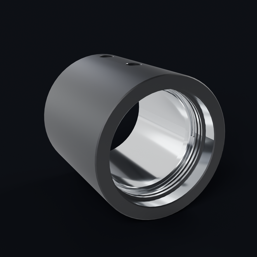 Modular Saber Tube Adapter, matte black anodized exterior with polished aluminum internal bore