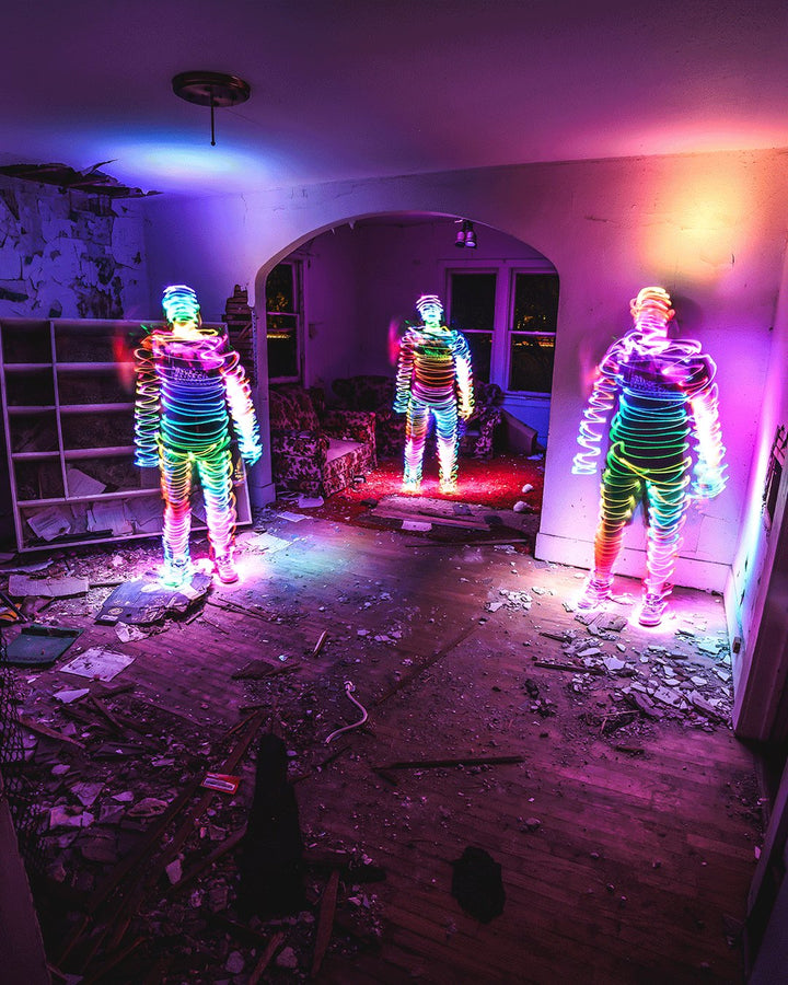 Light painted figures drawn with the Acrylic Writer in an empty room