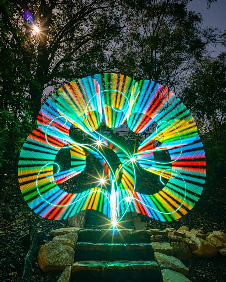 Long exposure light painting by Stephen Knight over stone steps