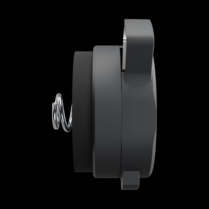 Battery Door in profile: both covers, rubber ring and the contact spring, on black.