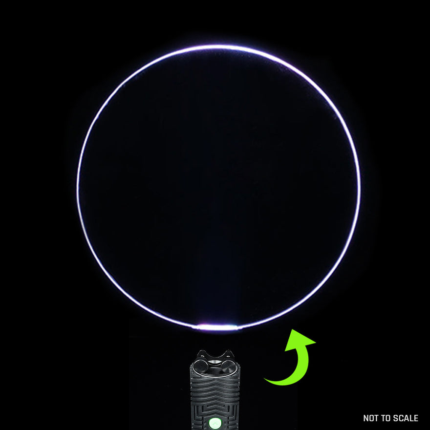 Circle light painting blade with holder adapter connected to RGB Critter, producing glowing circular trails in light painting photography