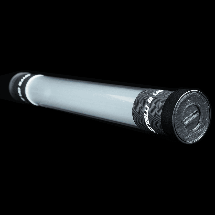 Close-up of the Light Painting Tube end cap with the tube glowing white