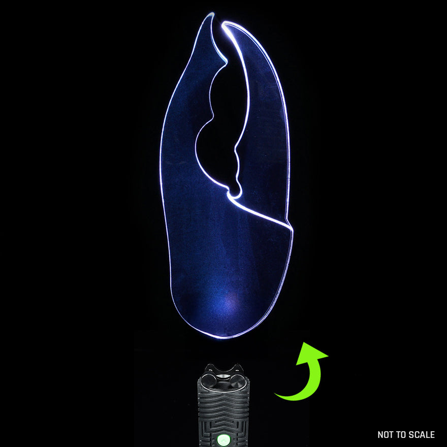 Crab Claw light painting blade with holder adapter connected to RGB Critter, creating dynamic angular light trails in photography