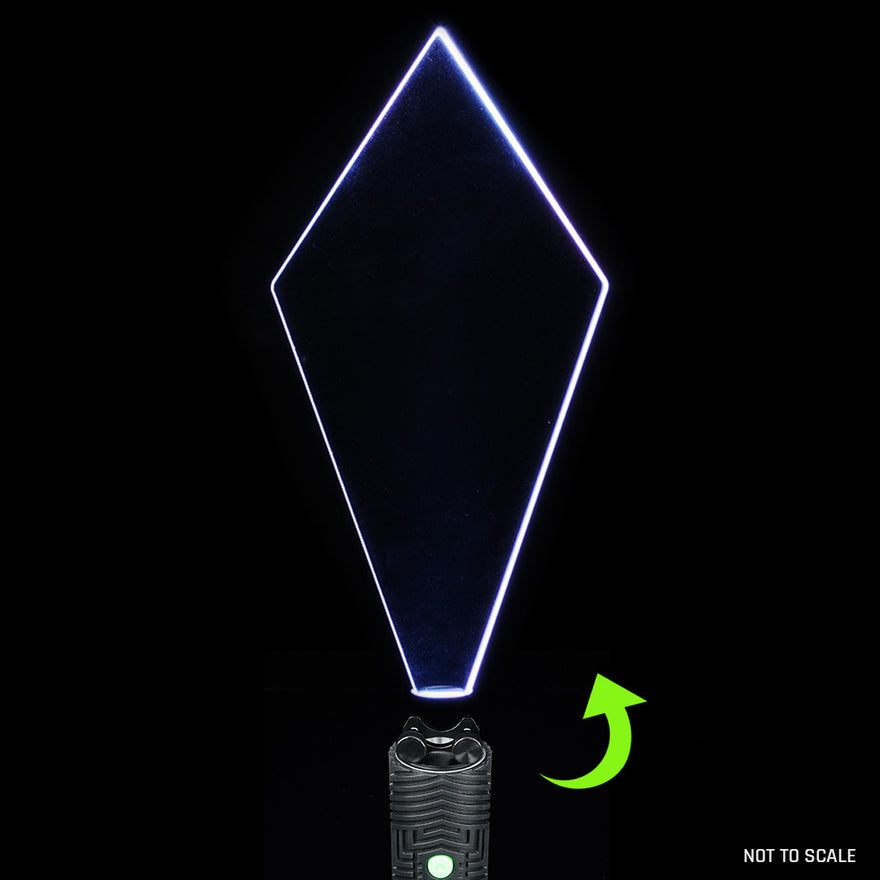 Crown Jewel light painting blade with holder adapter connected to RGB Critter, creating bold, elegant light effects in long exposure photography