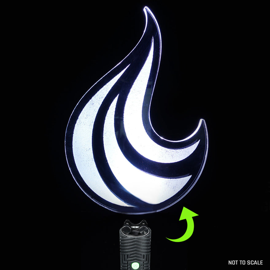 Flame of Tongue Pro blade with holder adapter mounted to RGB Critter, creating dynamic, fiery light effects in long exposure photography