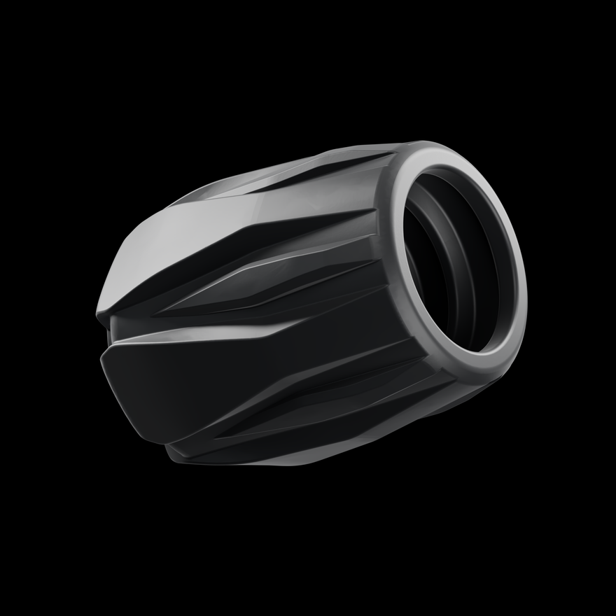 Silicone Saber Cap in black: soft matte silicone end cap with angled grip ribs, seen from the open end.
