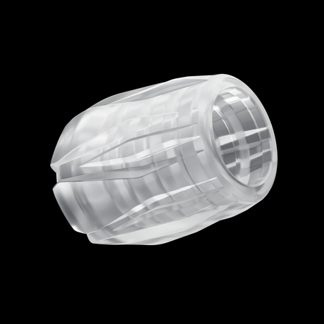 Silicone Saber Cap in clear: frosted see-through silicone end cap, the inner grip rings show through.