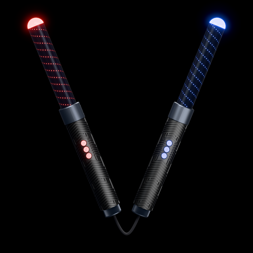Saber Chucks LED Nunchucks Kit with Stellar 6 inch saber tubes, lit red and blue