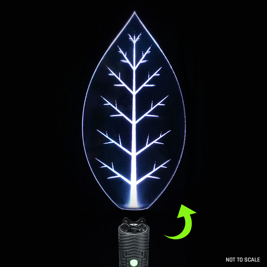 Foglia Pro blade with holder adapter attached to RGB Critter, creating flowing, leaf-shaped light trails in long exposure photography