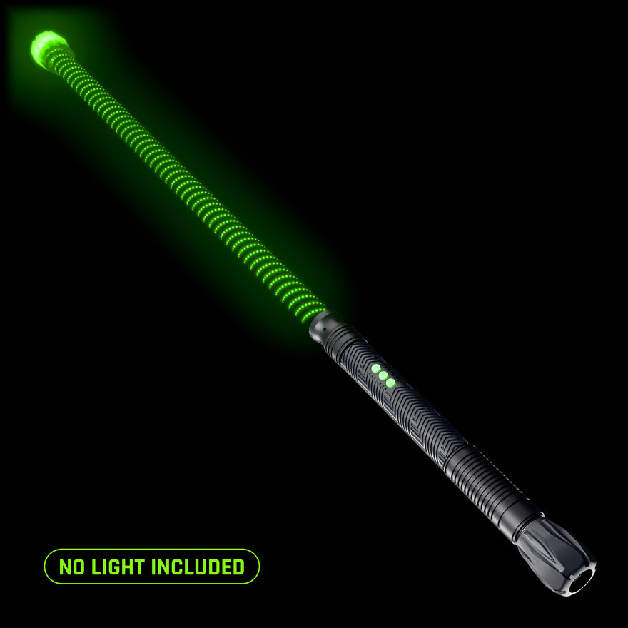 Forward Balance Contact Saber (No Light) in the Stellar pattern, lit green, shown on an RGB Critter BT light engine. No light included; it runs on the Critter you already own.