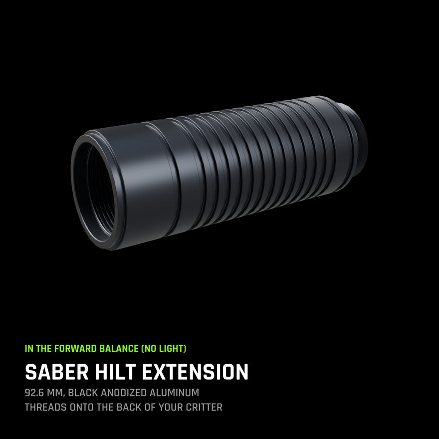 Saber Hilt Extension, 92.6 mm black anodized aluminum, threads onto the back of your Critter.