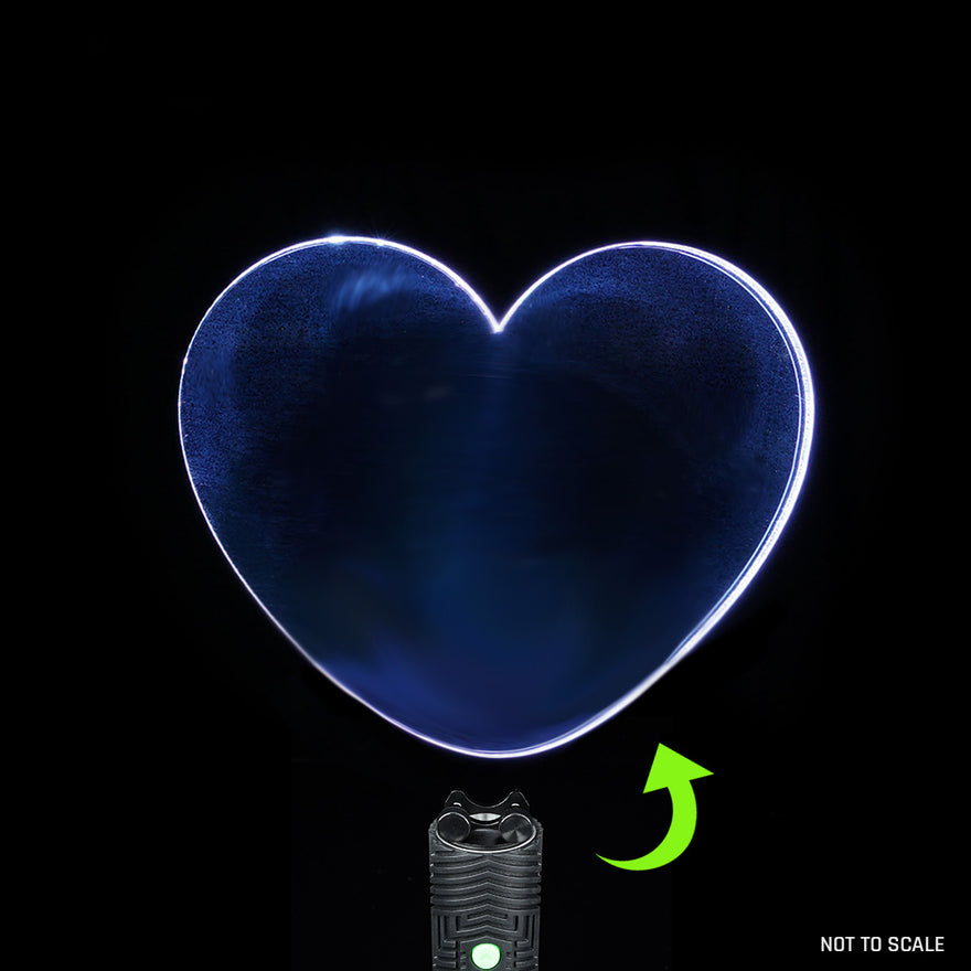 Heart light painting blade with holder adapter attached to RGB Critter, creating romantic glowing trails in light painting photography