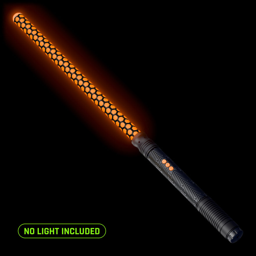 Honeycomb saber tube lit orange, shown on an RGB Critter BT light engine. No light included; it runs on the Critter you already own.