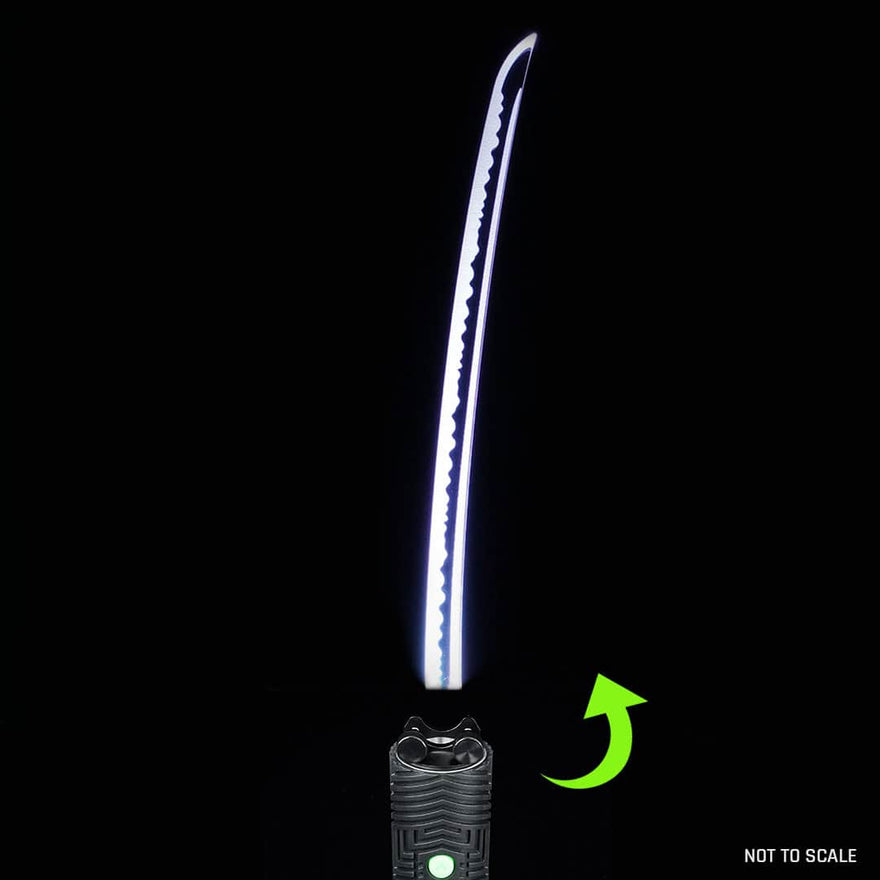 Masamune Pro light painting blade with holder adapter mounted to RGB Critter for sleek, sword-inspired light effects in long exposure photography