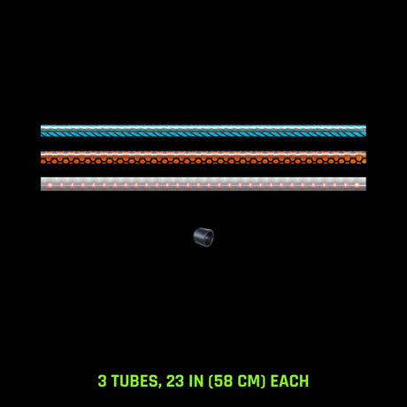 Pattern Tube Set, 23 in (58 cm): Butterfly, Honeycomb and Dots Combo light painting tubes with an RGB Critter Tube Adapter, drawn to scale