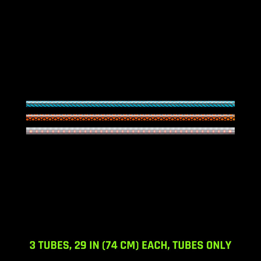 Pattern Tube Set, 29 in (74 cm), Tubes Only: Butterfly, Honeycomb and Dots Combo light painting tubes, drawn to scale