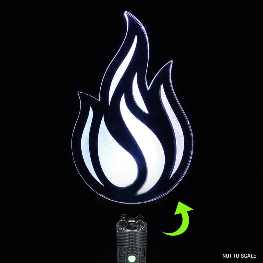 Primal Flames Pro light painting blade with holder adapter attached to RGB Critter for vivid, flame-like effects in long exposure photography