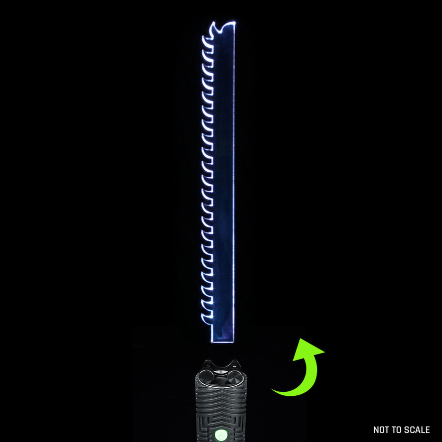 Saw 3000 light painting blade with holder adapter attached to RGB Critter, creating jagged light effects in long exposure photography