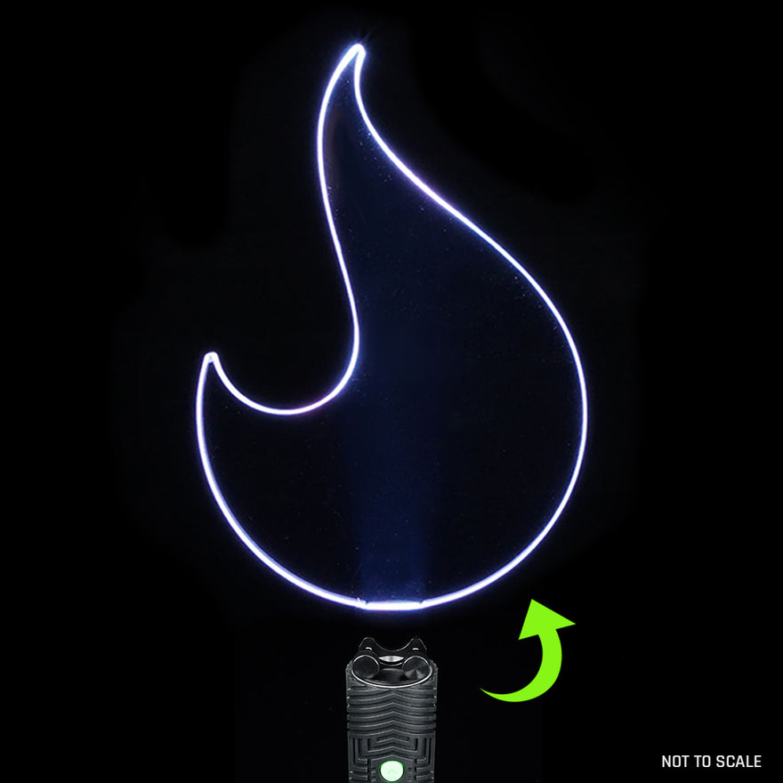 Solar Flare light painting blade with holder adapter connected to RGB Critter, creating fiery radiating trails in light painting photography