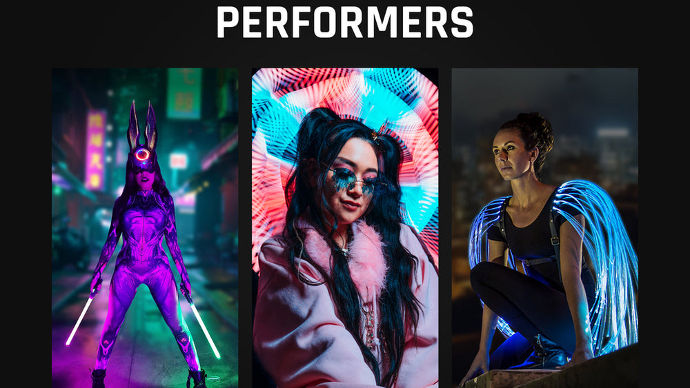 RGB Critter BT in use by flow artists, light painting photographers and LED costume performers