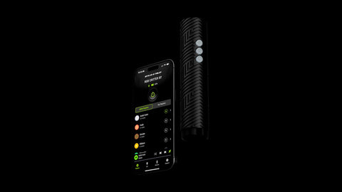 RGB Critter BT flashlight beside a phone running the Ants on a Melon app playlist screen