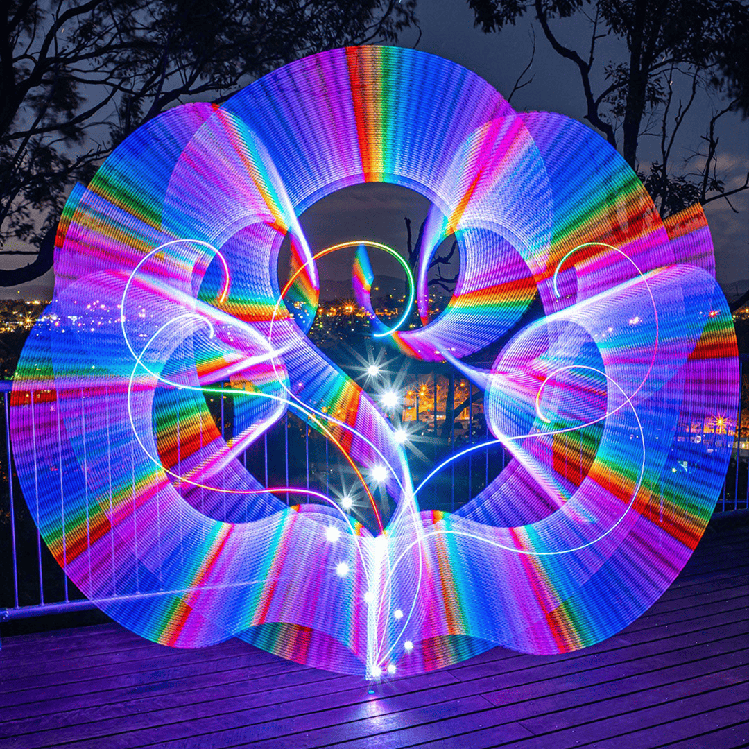 Purple light painting created with a light painting tube.