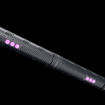 Close-up of the LED Staff Kit center joint: two RGB Critter BT light engines meeting on the Critter Connector, black textured grips and magenta-lit control buttons