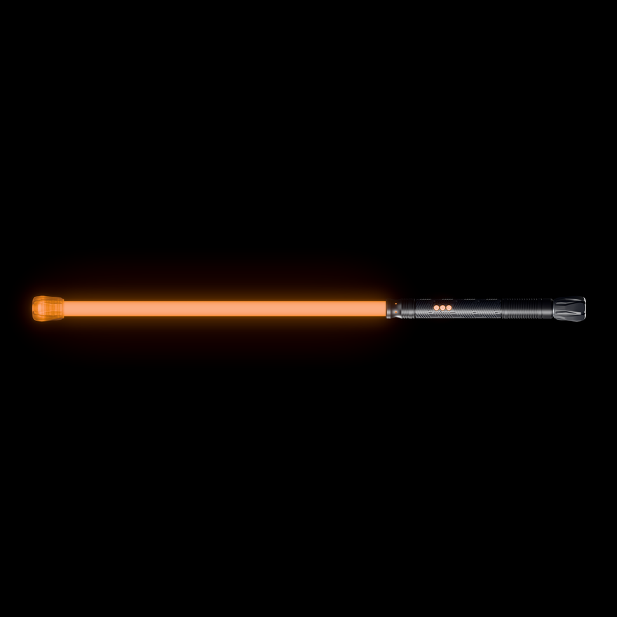 Contact Saber Kit Forward Balance side profile lit amber, showing the full assembled length of about 36 inches and the short single-hilt handle