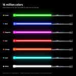 16 million colors: the Contact Saber Kit Forward Balance lit in green, blue, magenta, red, orange, cyan and white. Seven presets on the light, and any shade you want from the free Ants on a Melon app.