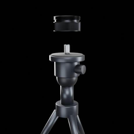 Tripod Mount Adapter aligned above a tripod 1/4-20 UNC mounting stud