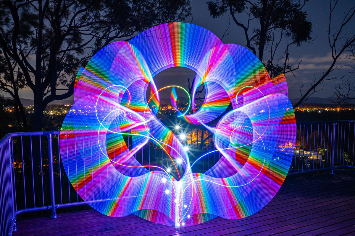 Long exposure light painting by Stephen Knight made with a lit tube on a lookout deck