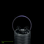 Baby Circle Blade clamped in the Light Painting Blade Holder on an RGB Critter BT flashlight, thumbscrews tightened, shown to scale. Blade is 2 in (5 cm) long