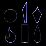 Best Seller Blade Pack: six lit acrylic light painting blades drawn to scale, Circle, Digital Feather (Short), Spade, Solar Flare, Rectangle and Feather