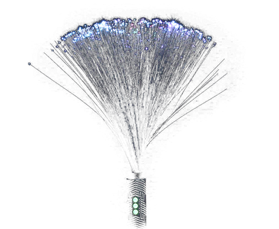 Black Fiber Optic Duster, 10 inch end-glow fibers lit white