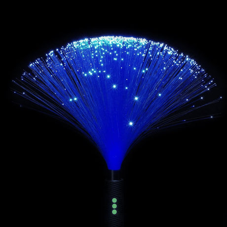  Blue fiber optic Light Painting Duster with illuminated ends, perfect for flow arts, light painting, and creating striking visual effects at festivals like Burning Man. 