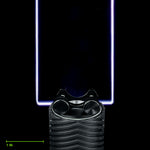 Butcher Sword Blade clamped in the Light Painting Blade Holder on an RGB Critter BT flashlight, thumbscrews tightened, shown to scale. Blade is 15 in (38 cm) long