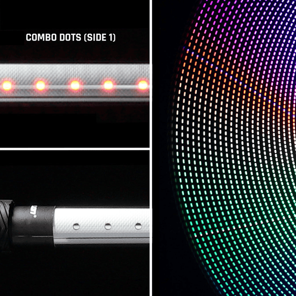 Dots Combo light painting tube with dual laser-cut dot patterns on a modular saber