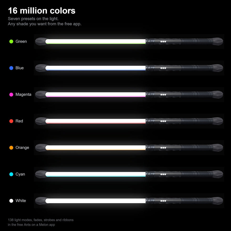 Contact Saber lit in green, blue, magenta, red, orange, cyan and white