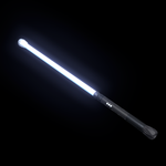 Contact Saber Kit Forward Balance assembled, 24 inch Sol blade lit blue, clear front cap, single black aluminum hilt extension and bare Flow Cap Mount at the rear