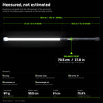 Contact Saber technical diagram: 99.5 cm overall, 911 g, measured balance point 70.5 cm from the blade tip, with materials named per part