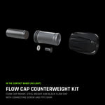 Flow Cap Counterweight Kit: Flow Cap Mount, steel weight and black Flow Cap, with connecting screw and PTFE shim.