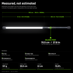 Contact Saber technical diagram: 99.5 cm overall, 911 g, measured balance point 70.5 cm from the blade tip, with materials named per part