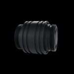 Critter Connector profile view on black showing the ribbed barrel and male AOAM saber threads on both ends