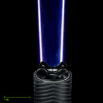 Digital Feather Blade (Long) clamped in the Light Painting Blade Holder on an RGB Critter BT flashlight, thumbscrews tightened, shown to scale. Blade is 15 in (38 cm) long