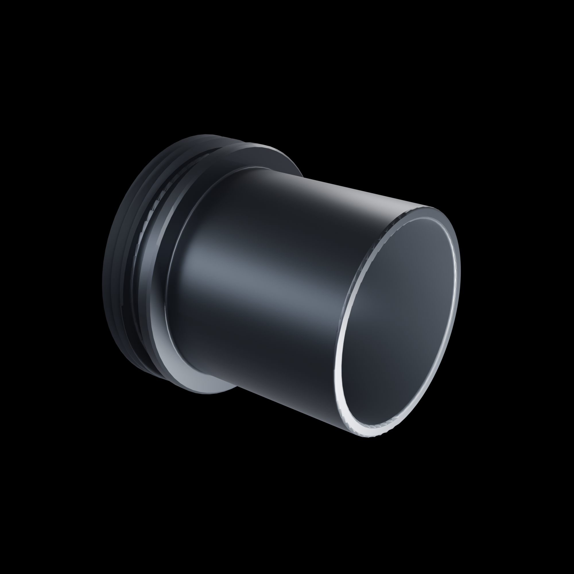 DIY Connector - matte black anodized 6061 aluminium, threaded base and open barrel for mounting your own custom light painting tools