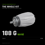 Flow Cap Counterweight Kit, all five pieces weighed together with no light attached: 188 g (6.6 oz), 2.5 in long.