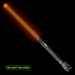 Forward Balance Contact Saber (No Light) in the Honeycomb pattern, lit orange, shown on an RGB Critter BT light engine. No light included; it runs on the Critter you already own.