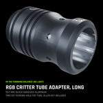 RGB Critter Tube Adapter, Long: black anodized aluminum, two set screws hold the tube.