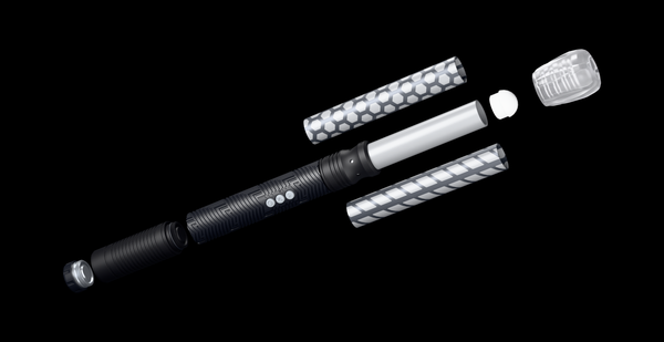 RGB Critter saber pulled apart, with Honeycomb and Butterfly tubes to swap in